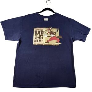 Disney Store Big Bad Wolf Bad Is My Middle Name Navy Blue Graphic T-Shirt L